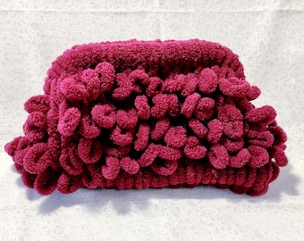 Handmade Pink magenta Fluffy Knitted Clutch: Girly Envelope Bag
