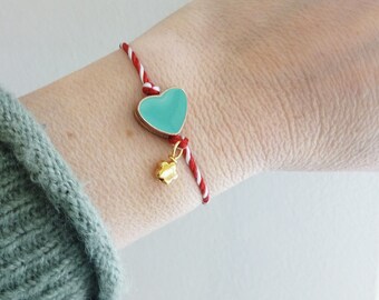 Βραχιόλι Μάρτης με τυρκουάζ καρδιά  ΒΜ9   /   Martaki Red white string with turquoise heart bracelet