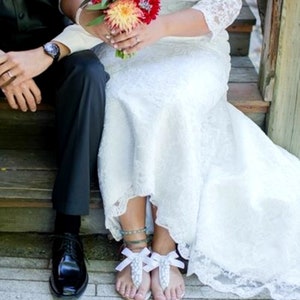 Wedding white sandals with ivory pearls and satin bow, White Greek sandals with ivory pearls, Bridal white flats /Bridesmaid shoes image 8