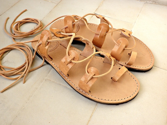 Genuine Leather Gladiator Sandals, Lace Up Greek Sandals