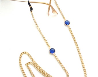 Sunglasses chain with blue beads/ Eπίχρυση αλυσίδα για γυαλιά με μπλε χάντρες