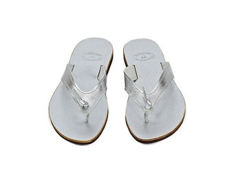 Silver sandals, Greek leather sandals, Beach wedding flats, Silver flip flops, Beach party shoes, Leather shoes, Beach sandals, Luxury shoes