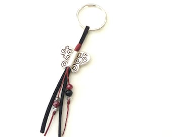 Butterfly Keychain with beads, Handmade keychain gift, Black red silver keychain, Love keychain gift, Mother's day gift, Unique gift