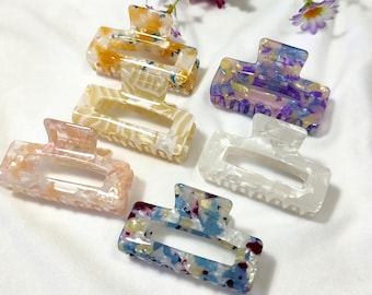 Marble rectangle hair claw clip 7 cm, Minimalist hair claw clip, White hair claw clip, Colorful hair accessories, Gift for her