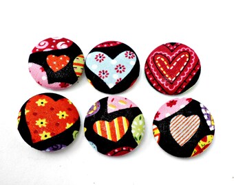 Fabric buttons - Cover fabric buttons - Heart buttons - Size 36 22mm - Black,orange,blue,red buttons Multicolor Hippie cover fabric buttons