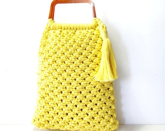 Χειροποίητη κίτρινη μακραμέ τσάντα / Yellow handle bag