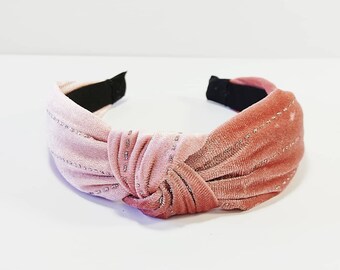 Velvet knoted hairband with glitter line, Luxury headband, Pink velvet headband, Brown velvet turban, Blue knoted headband