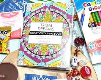 Coloring box gift set, Coloring book box, Bohemian antistress Gift Box, Mindfulness and art therapy, Birthday gift, Unique gift Idea