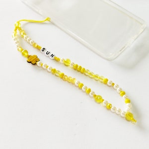 Yellow phone strap, Phone beaded bracelet, Phone jewelry, Beaded yellow phone string,