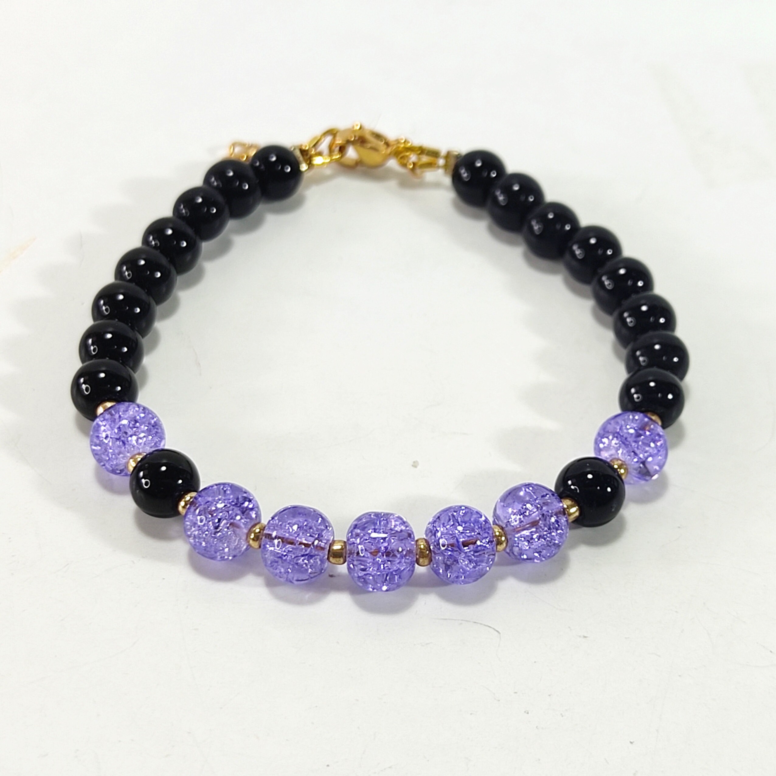 Black Beaded Moon Bracelet, Celestial Bracelet, Black Purple