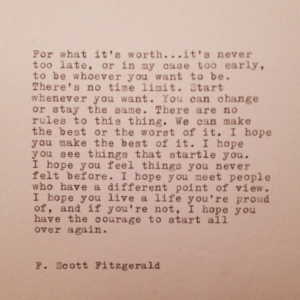 F. Scott Fitzgerald  Hand Typed Quote Made On Typewriter