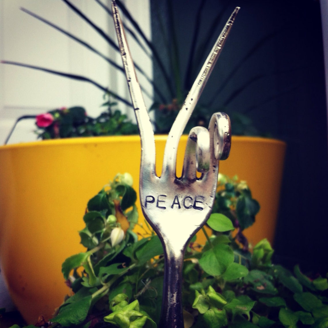 Peace Vintage Fork Garden Marker Etsy