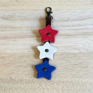 3 Stars- Poppy Red, Pearl, Astro Blue Portland Leather Goods Zipper Pull Keychain