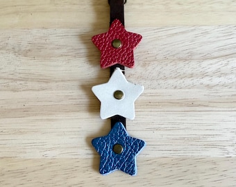 3 Stars- Reba Red, Pearl, Comet Blue Portland Leather Goods Zipper Pull Keychain