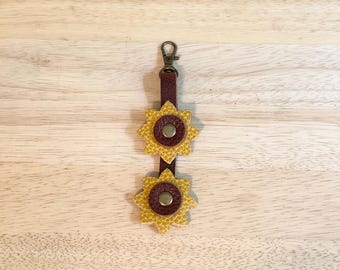 SUNSHINE and NUTMEG Sunflower Zipper Pull Portland Leather Goods Keychain Summer Fall Bag Flair Purse Charm