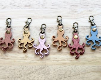 Octopus Sea Creatures Summer Beach Fun Zipper Pull Flair Purse Charm made from Portland Leather Goods Leather