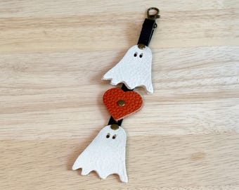 PEARL Ghosts with Koi heart Flair Portland Leather Goods Halloween Zipper Pull Keychain