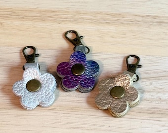 LIMITED EDITION Unicorn Release Aurora, Lucent, Moonbeam Flower Zipper Pull Flair made from Portland Leather Goods Leather