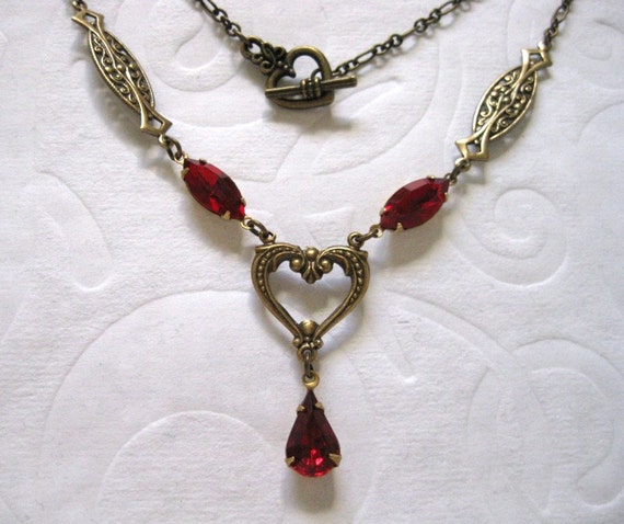 Items similar to Edwardian Valentine Rhinestone Necklace on Etsy