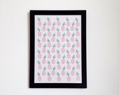 Pineapple Art Print Digital Print with Pink Pineapple Pattern, Kitchen Wall Art