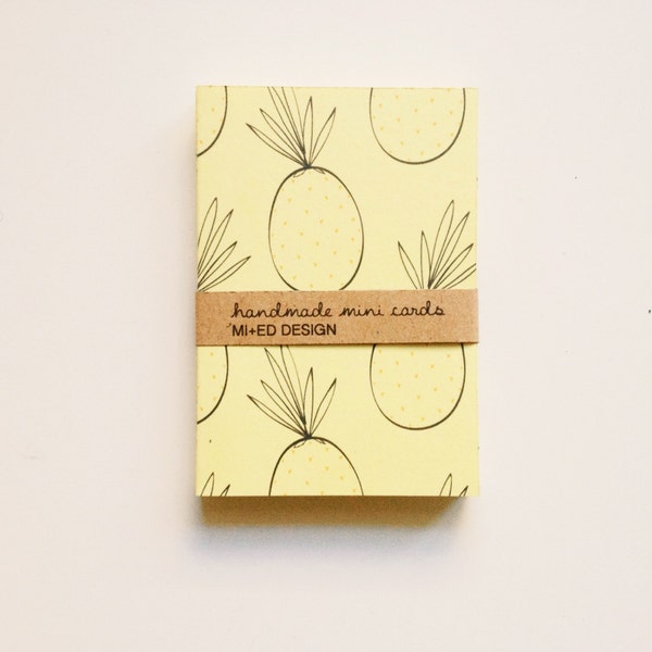 ONLY 1 LEFT Mini Card Set Yellow Notecard Set Fruit Print Cards Pineapple Print