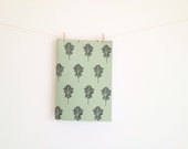 Sketchbook Journal with Oak Leaf Linocut Botanical Inspired Moss Green