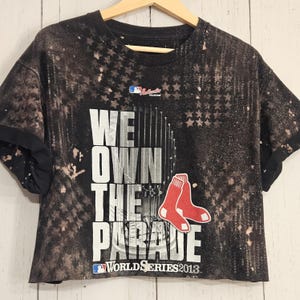 Red Sox World Series 2013 Upcycled Crop Top Boston Red Sox Celebration Crop Tee Red Sox Baseball Crop Top Bleach Dye Boston Crop Top
