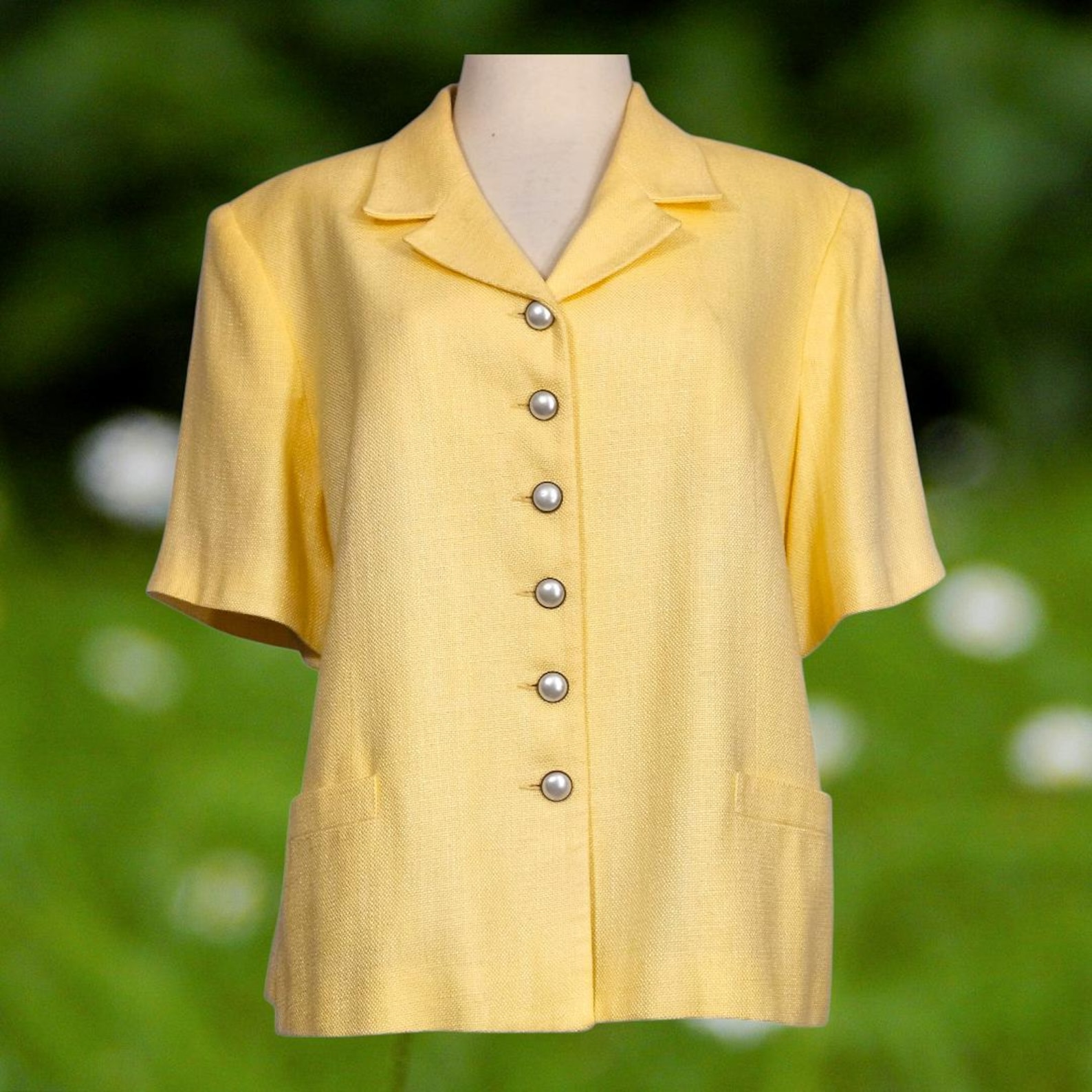 Vintage 1980s Butter Yellow Wool Blazer, Size: XL