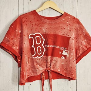 Upcycled Boston Red Sox Shirt Sporty Front Tie Crop Top Red Sox Gameday Cropped Tee Red Sox Baseball Fan Top Boston Red Sox Crop Top