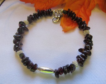 SALE  Garnet Chip Memory Wire Bangle Bracelet - Autumn Tree Spirit Design