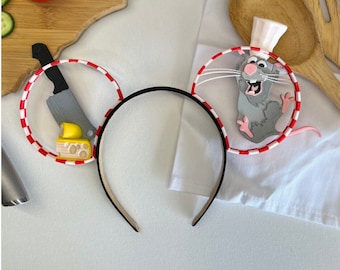 3D Printed Rat Chef Ears Headband, Optional Bow