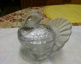 l e smith clear  glass turkey soup tureen/candy dish