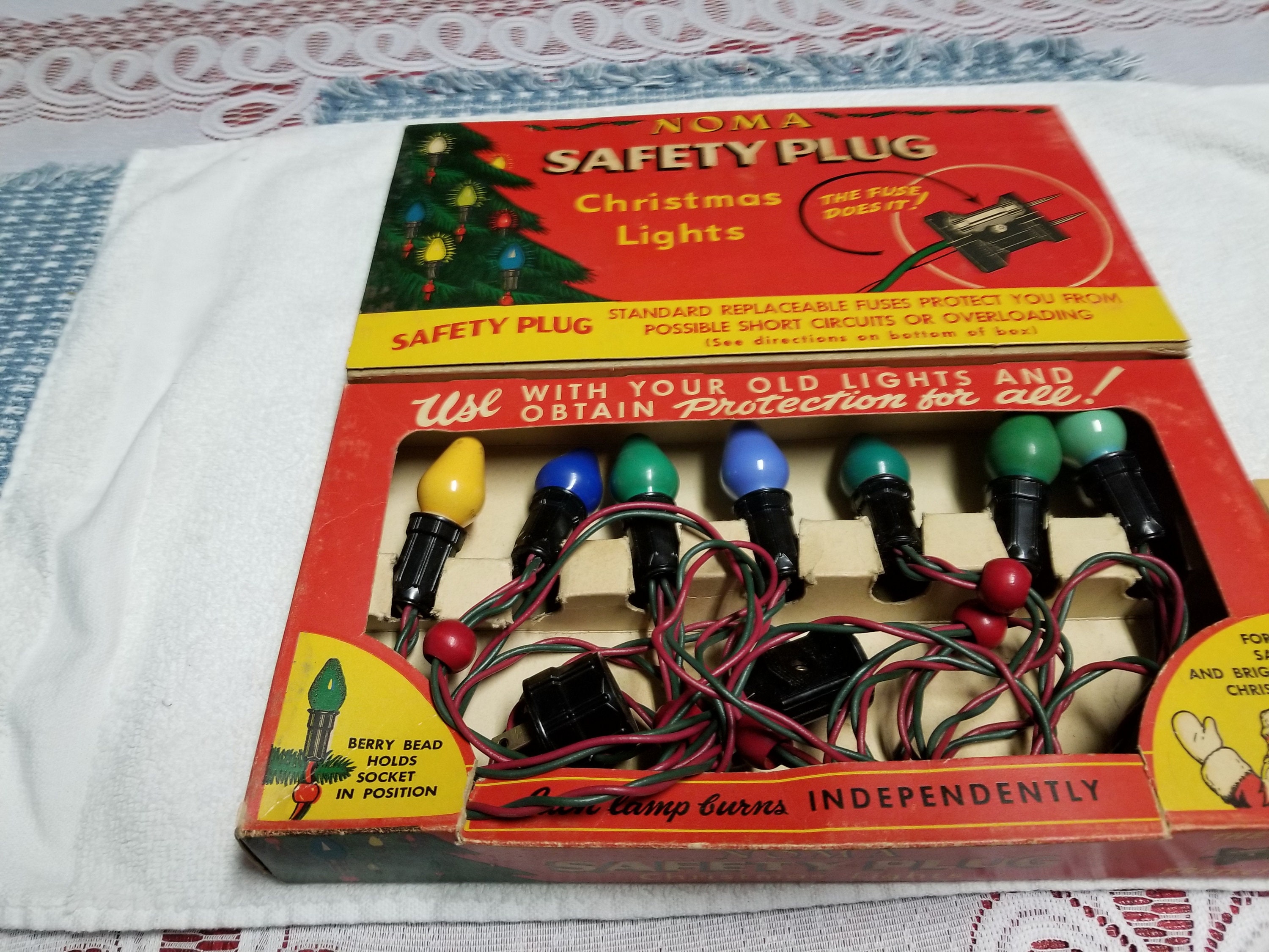 Noma safety plug 7 colored electric christmas lights in box Etsy