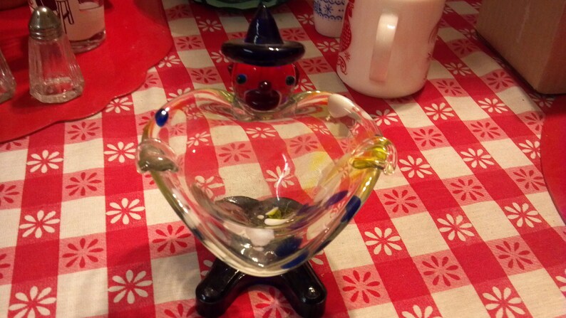 MURANO glass multi colored 5 clown ashtray | Etsy
