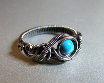 Chrysocolla wire wrapped copper ring