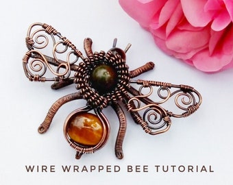 Wire Wrapped Bee Jewelry Tutorial -  step-by-step instructions, 100+ photos, instant pdf download