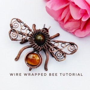 Wire Wrapped Bee Jewelry Tutorial -  step-by-step instructions, 100+ photos, instant pdf download