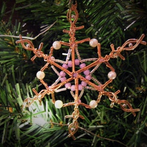 Wire wrapped snowflake tutorial Christmas decoration wire and bead snowflake ornament pdf download, step by step instructions image 2