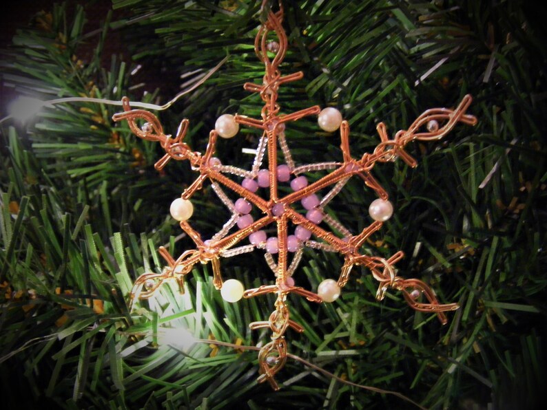 Wire wrapped snowflake tutorial Christmas decoration wire and bead snowflake ornament pdf download, step by step instructions image 2