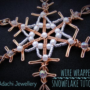 Wire wrapped snowflake tutorial; Christmas decoration; wire and bead snowflake ornament; pdf download, step by step instructions