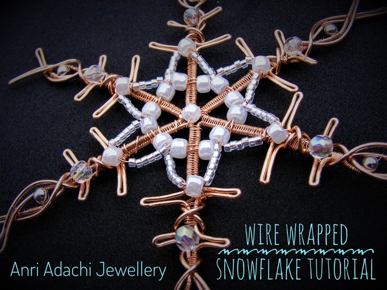 Wire wrapped snowflake tutorial Christmas decoration wire and bead snowflake ornament pdf download, step by step instructions image 1
