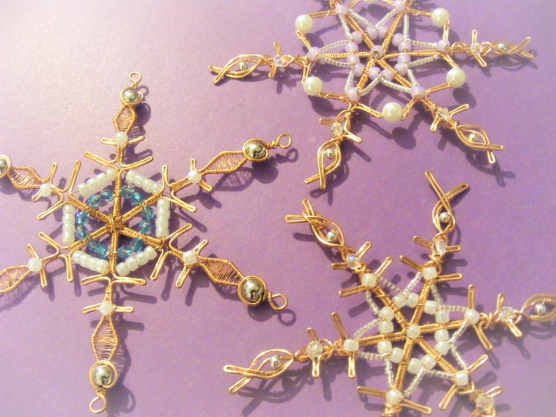 Wire wrapped snowflake tutorial Christmas decoration wire and bead snowflake ornament pdf download, step by step instructions image 3