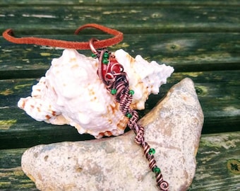 Magical wand pendant with faceted carnelian orb