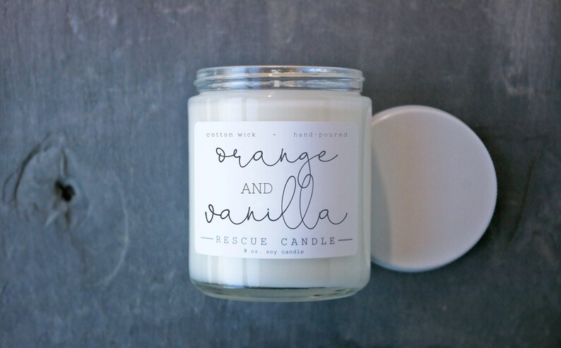 Rescue Donation Orange and Vanilla / 9 oz Soy Candle / Citrus Candle / Holiday Candles / Donation to Animal Rescue with Purchase