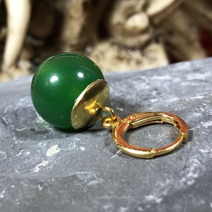 Earrings - Dark Green, Gold
