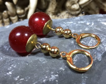 Earrings - Red Gem, Gold