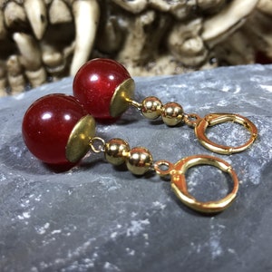 Earrings - Red Gem, Gold