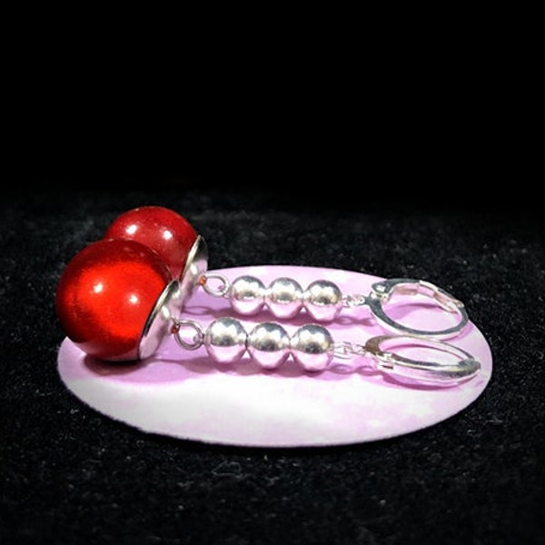 Earrings - Miracle Bead Red, Silver