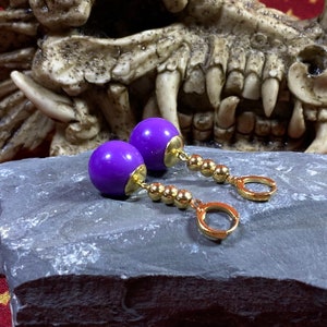 Earrings - Large Dark Purple, Gold