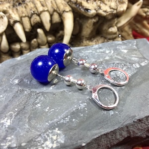 Earrings - Blue Gem, Silver